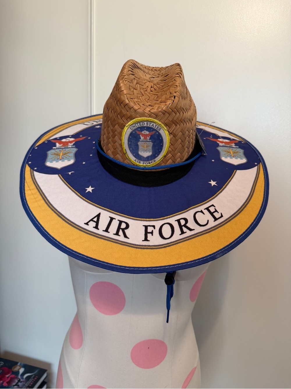NWT United States Air Force Straw Sun Hat - Blue & Gold Brim